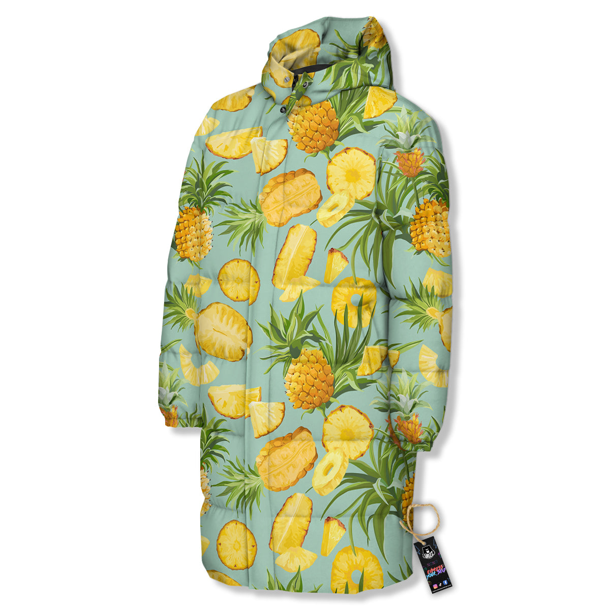 Pineapple Watercolor Print Pattern Long Down Jacket-grizzshop