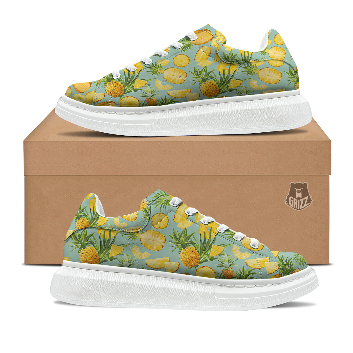 Pineapple Watercolor Print Pattern Platform Shoes-grizzshop