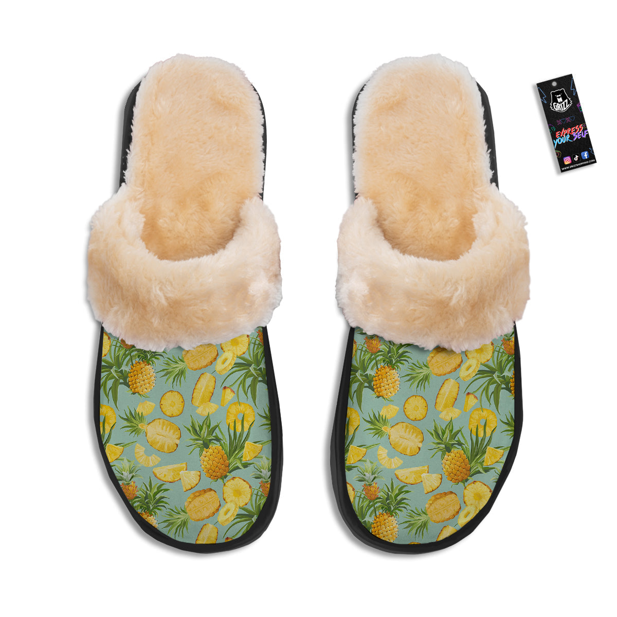Pineapple Watercolor Print Pattern Slippers-grizzshop
