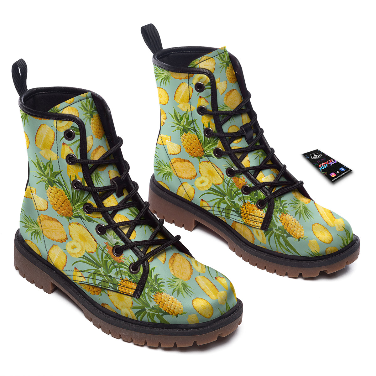 Pineapple Watercolor Print Pattern Work Boots-grizzshop