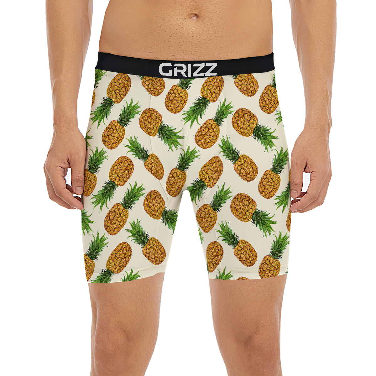 Pineapple White Print Pattern Boxer Briefs-grizzshop
