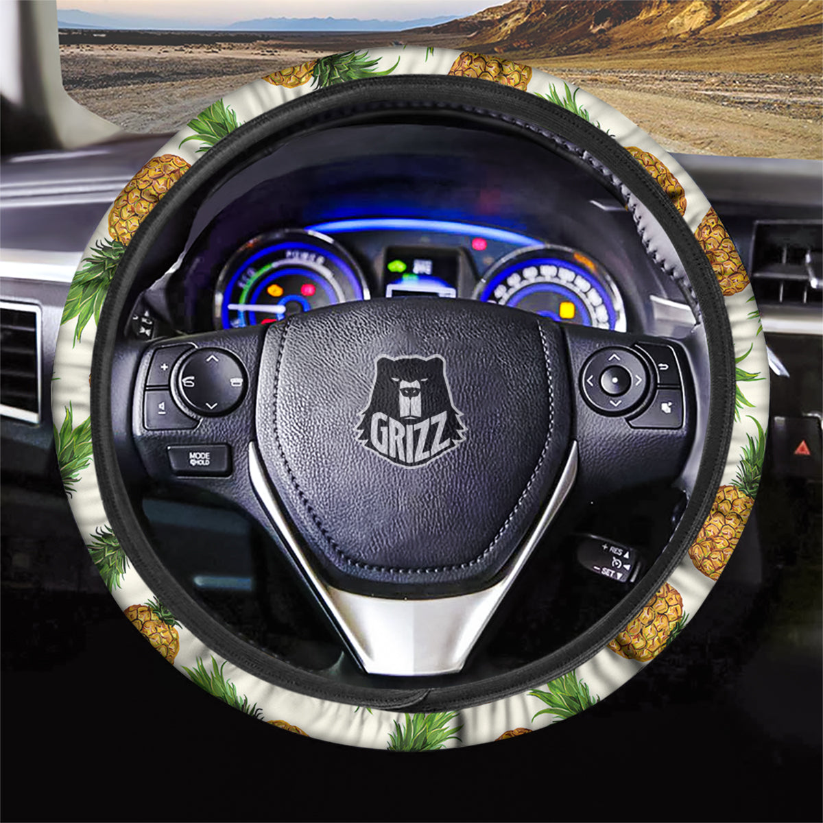 Pineapple White Print Pattern Car Steering Wheel Cover-grizzshop