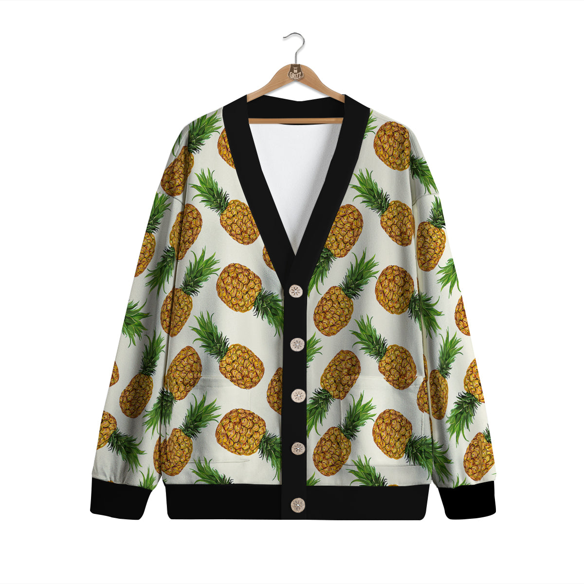Pineapple White Print Pattern Cardigan-grizzshop