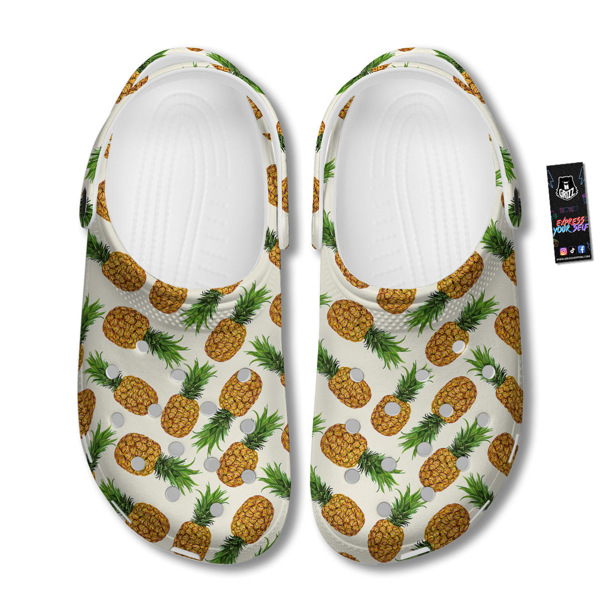 Pineapple White Print Pattern Clog-grizzshop