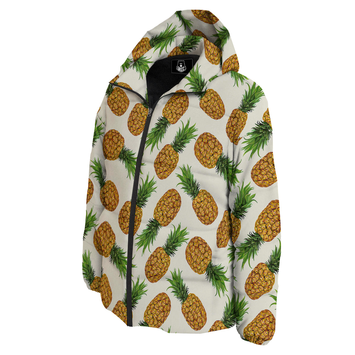 Pineapple White Print Pattern Down Jacket-grizzshop