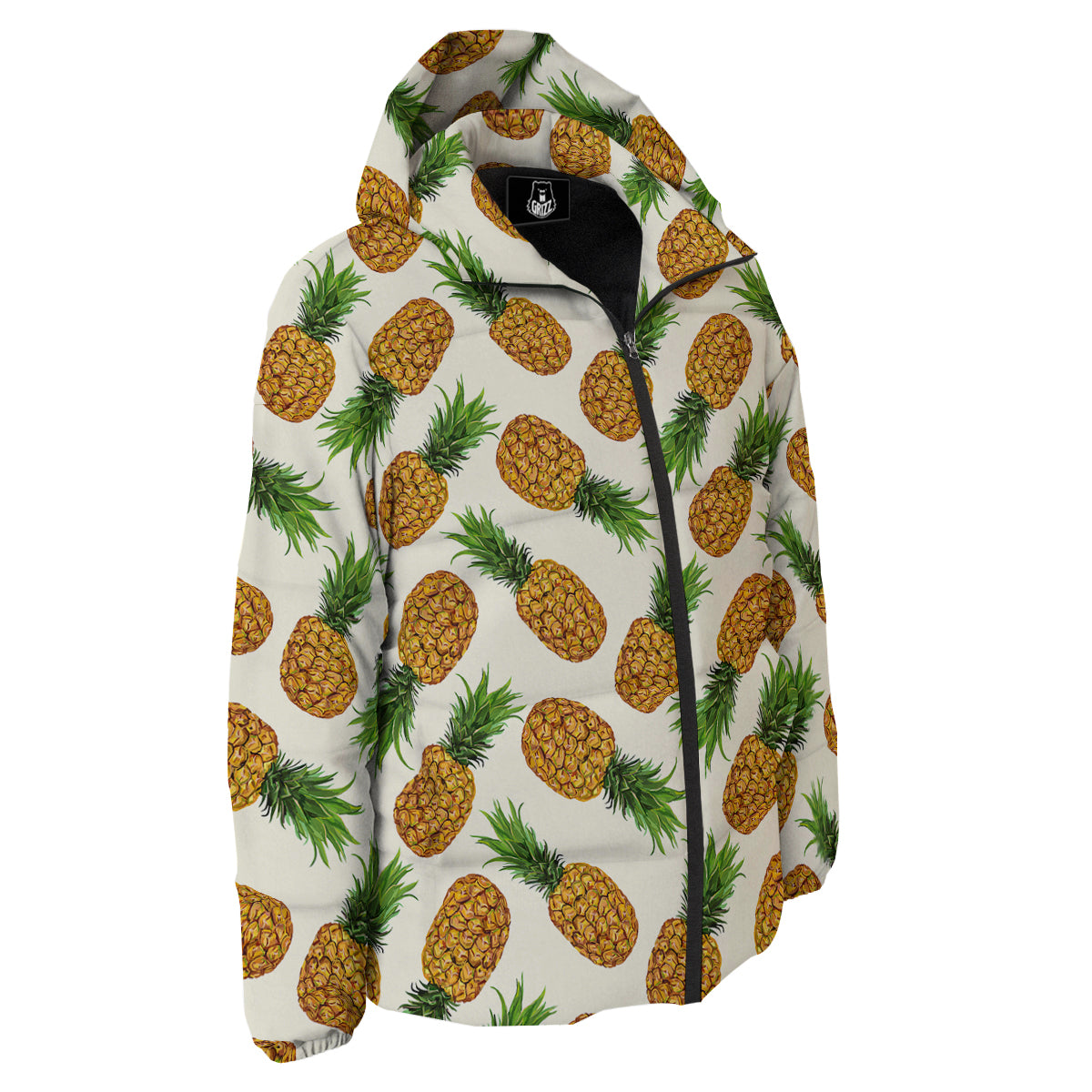 Pineapple White Print Pattern Down Jacket-grizzshop