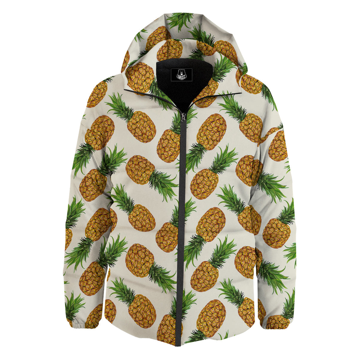 Pineapple White Print Pattern Down Jacket-grizzshop
