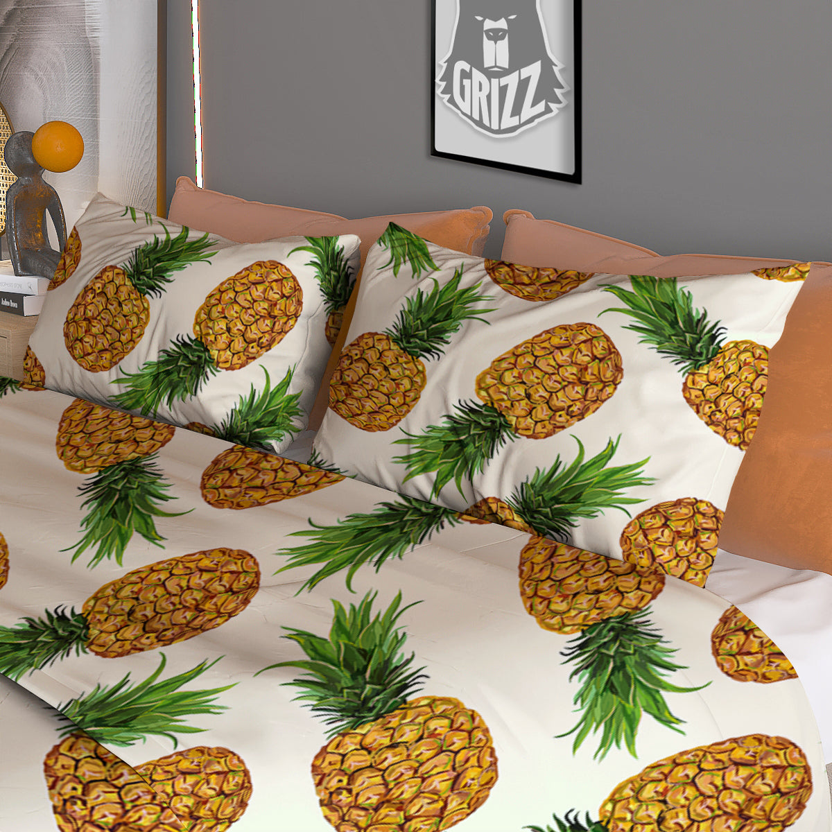 Pineapple White Print Pattern Duvet Cover Bedding Set-grizzshop
