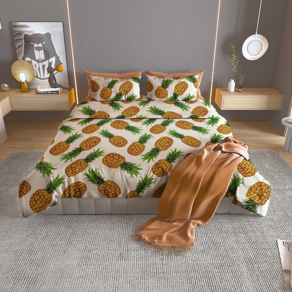 Pineapple White Print Pattern Duvet Cover Bedding Set-grizzshop