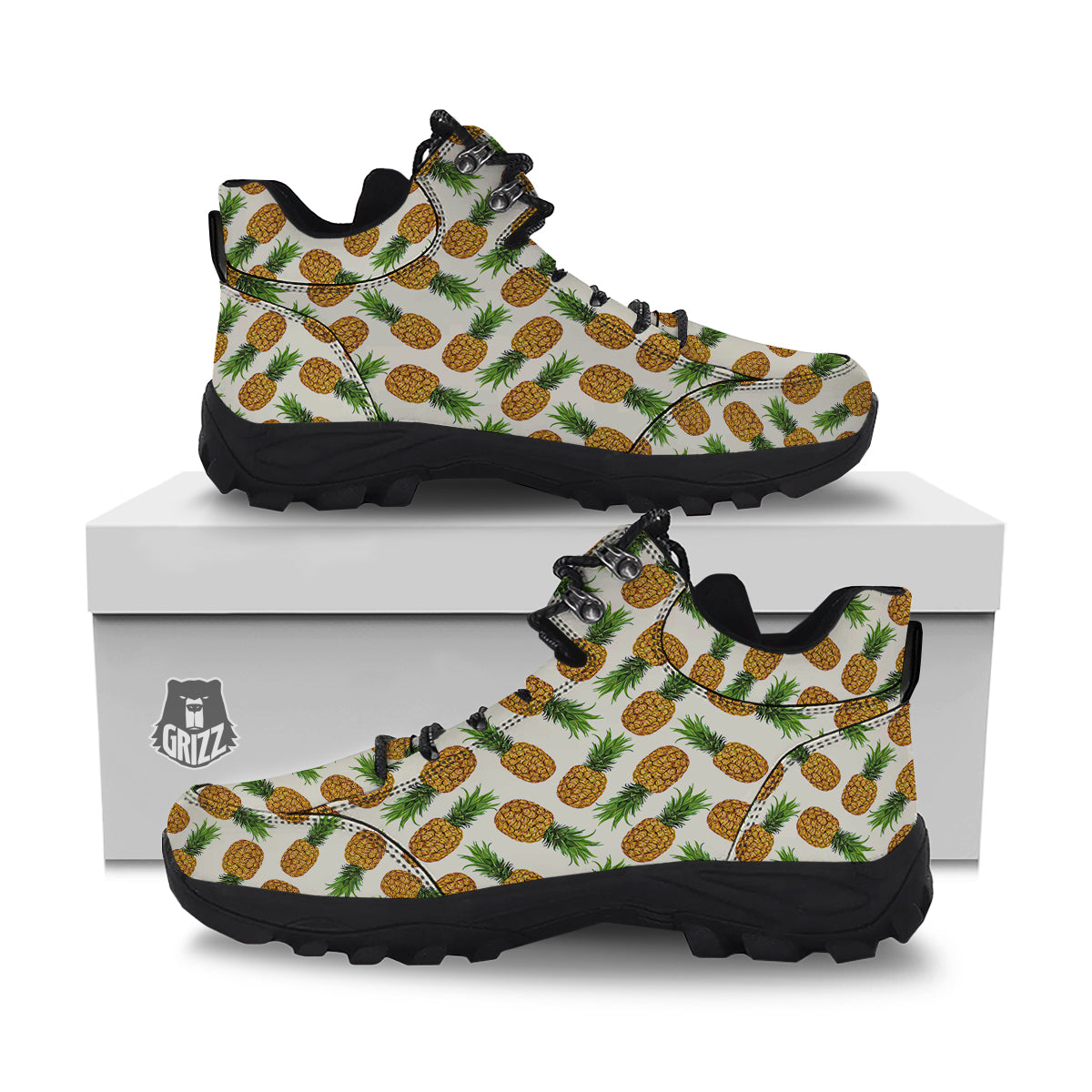 Pineapple White Print Pattern Hiking Shoes-grizzshop