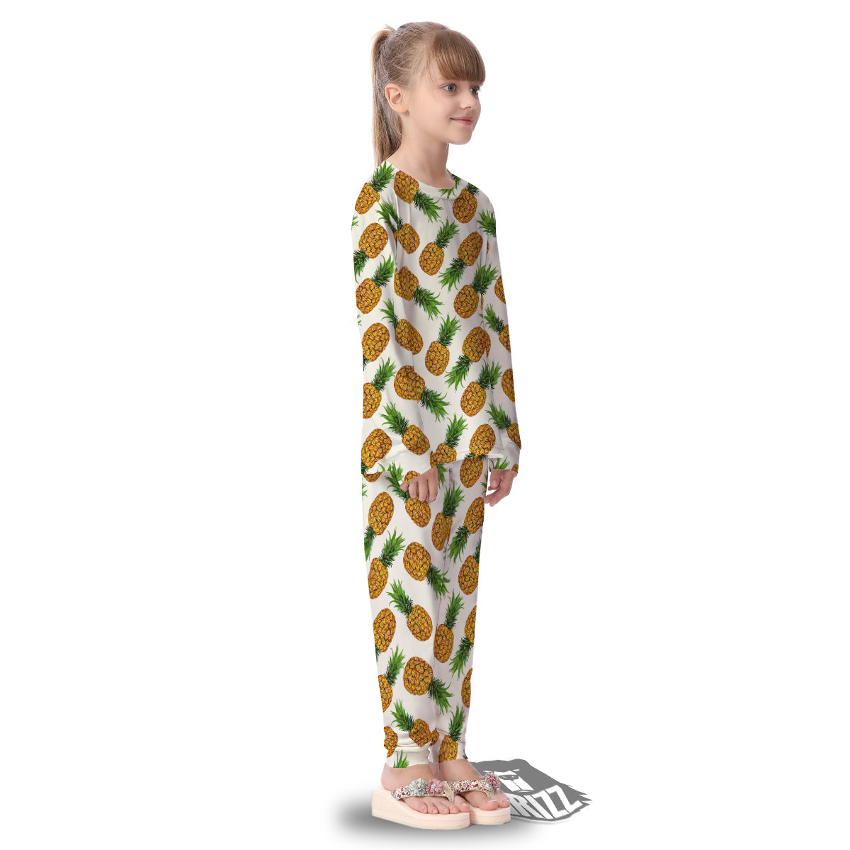 Pineapple White Print Pattern Kid's Pajamas-grizzshop