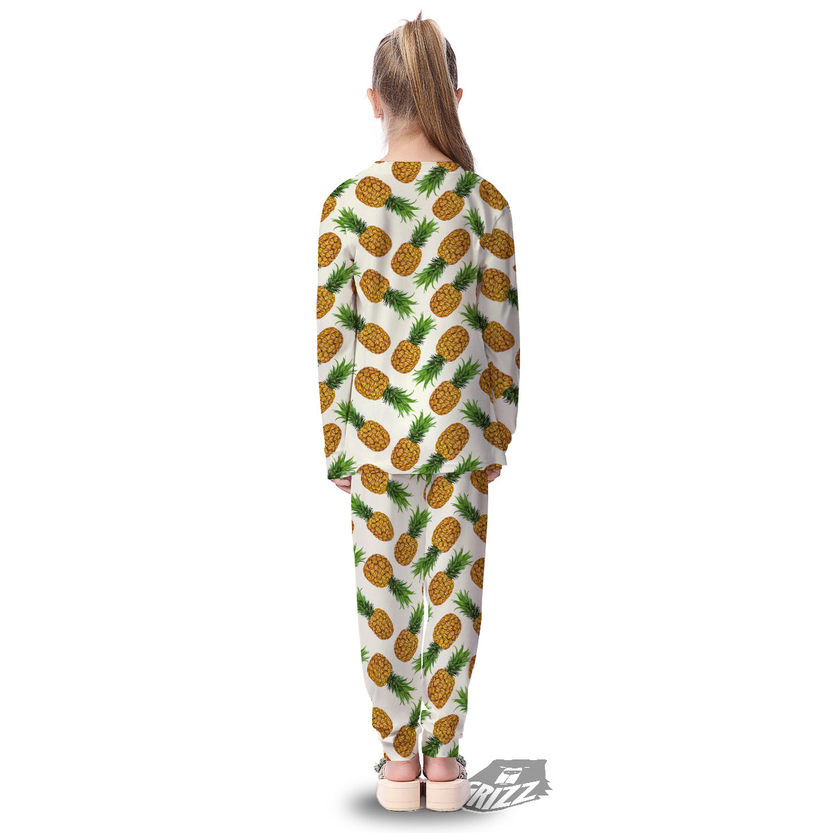 Pineapple White Print Pattern Kid's Pajamas-grizzshop