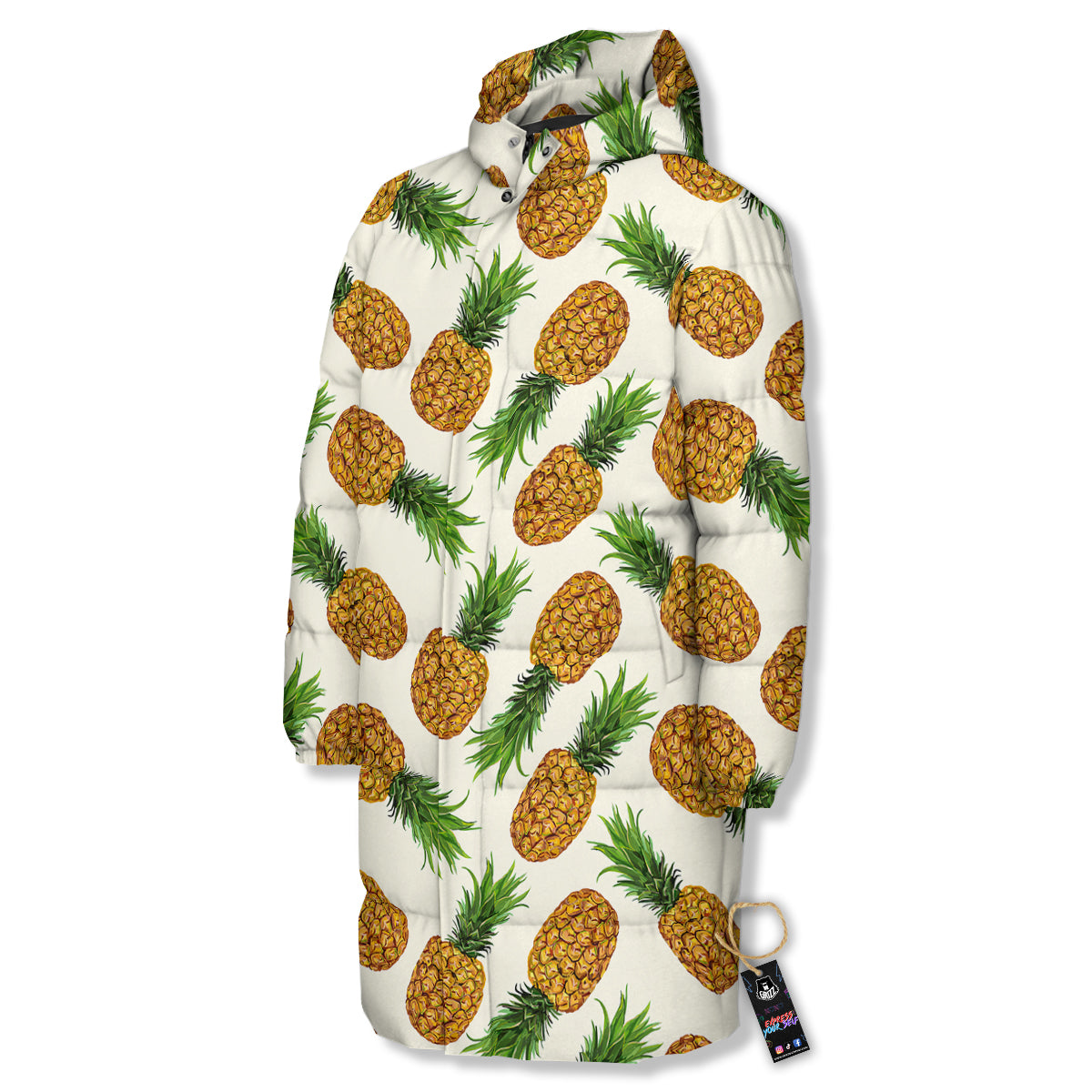 Pineapple White Print Pattern Long Down Jacket-grizzshop