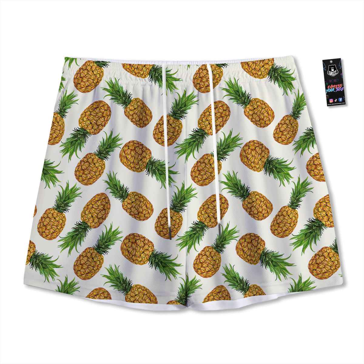 Pineapple White Print Pattern Mesh Shorts-grizzshop