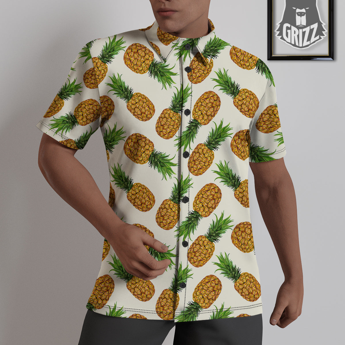 Pineapple White Print Pattern Untucked Shirts-grizzshop