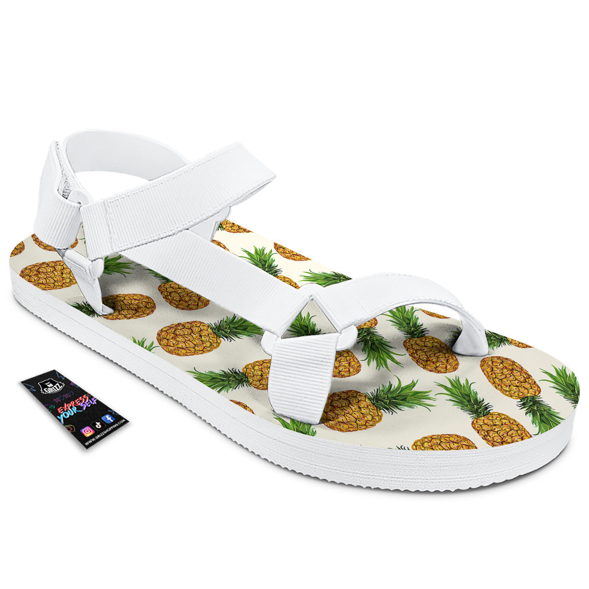 Pineapple White Print Pattern White Open Toe Sandals-grizzshop