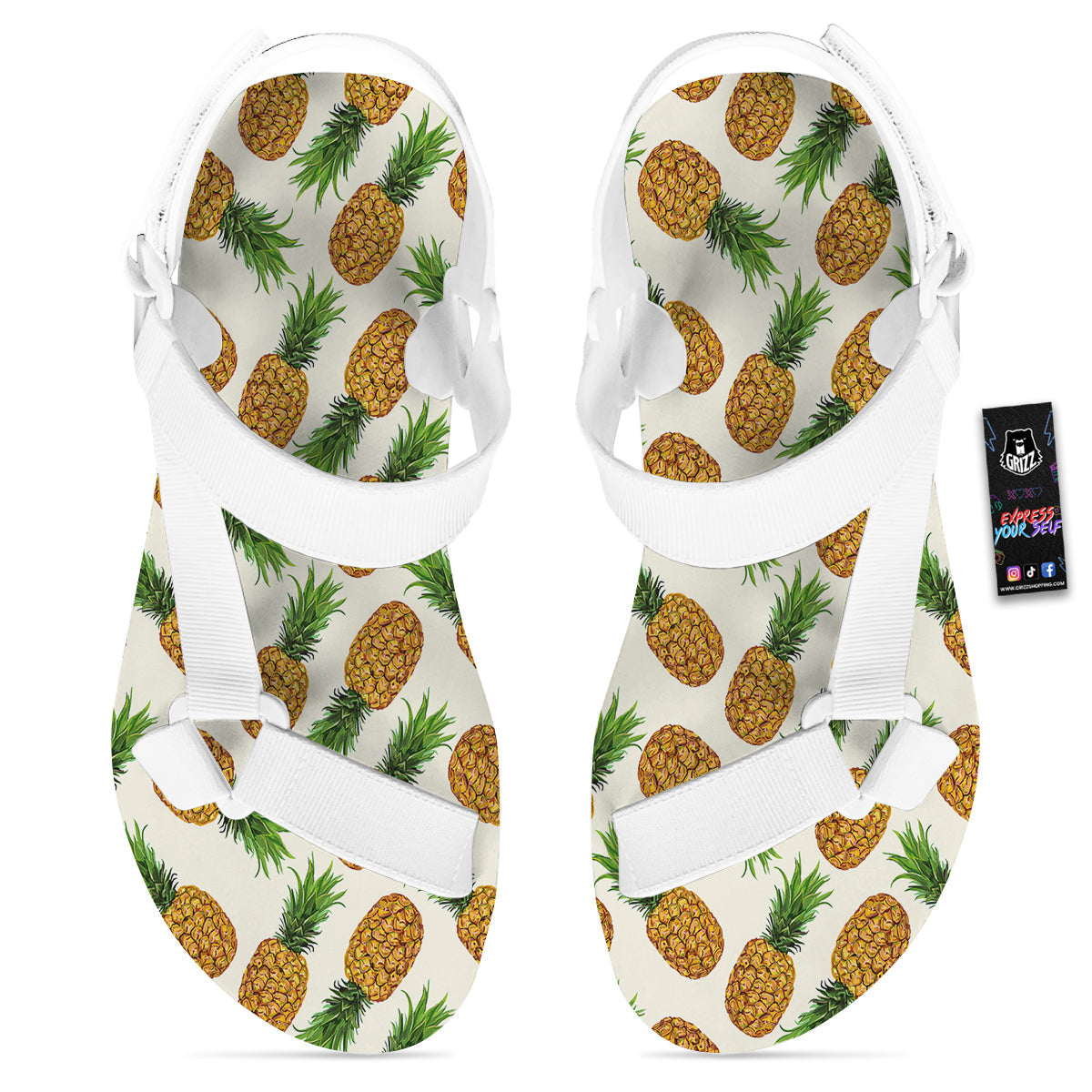 Pineapple White Print Pattern White Open Toe Sandals-grizzshop