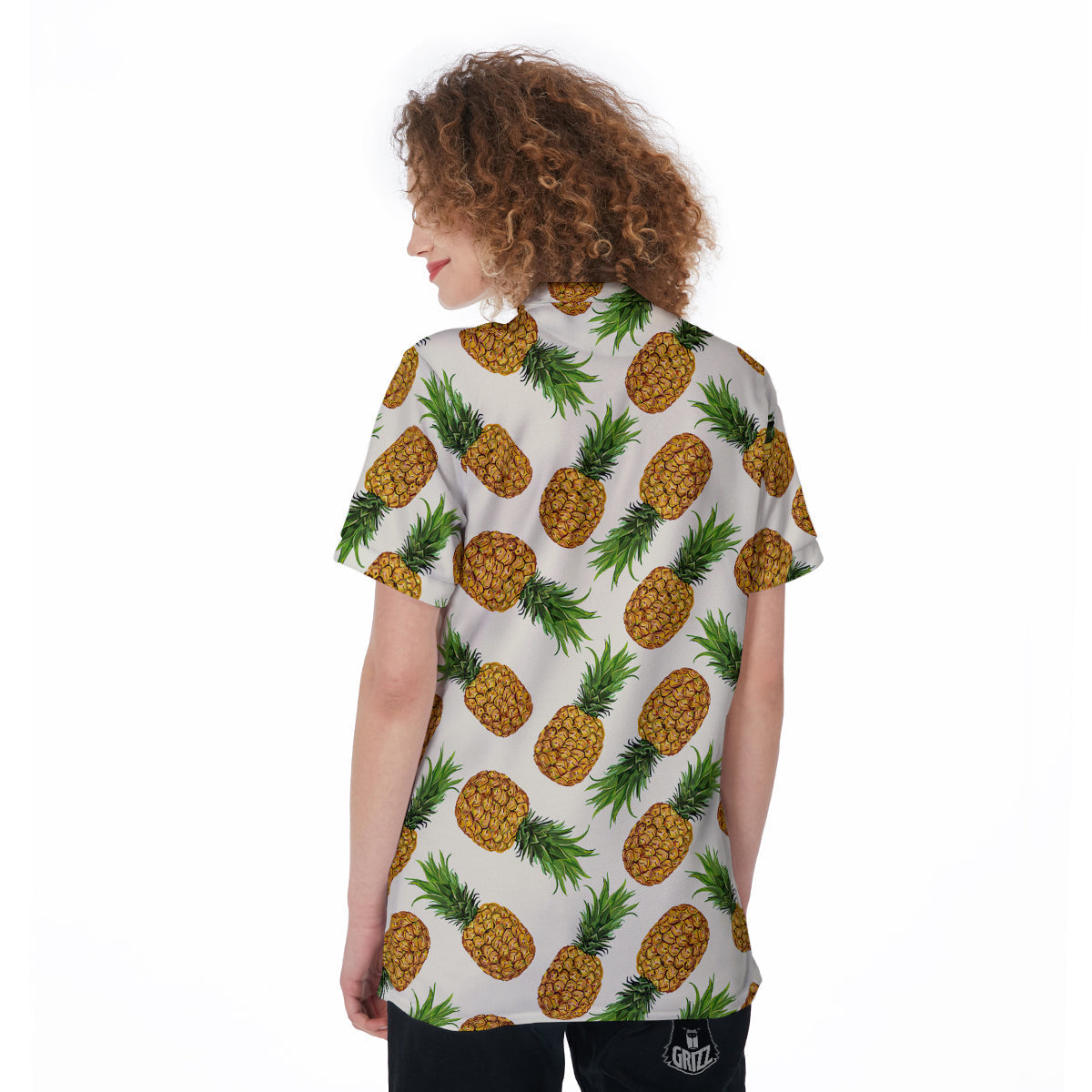 Pineapple White Print Pattern Women's Golf Shirts-grizzshop