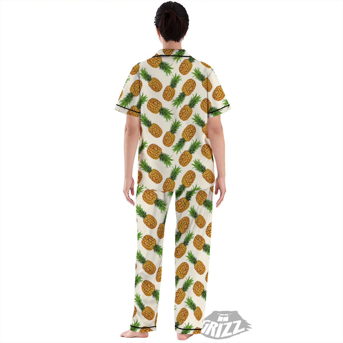 Pineapple White Print Pattern Women's Pajamas Set-grizzshop