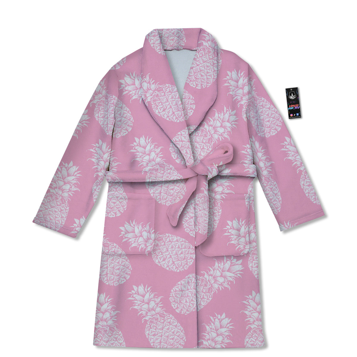 Pineapple White Summer Pink Print Pattern Bathrobe-grizzshop