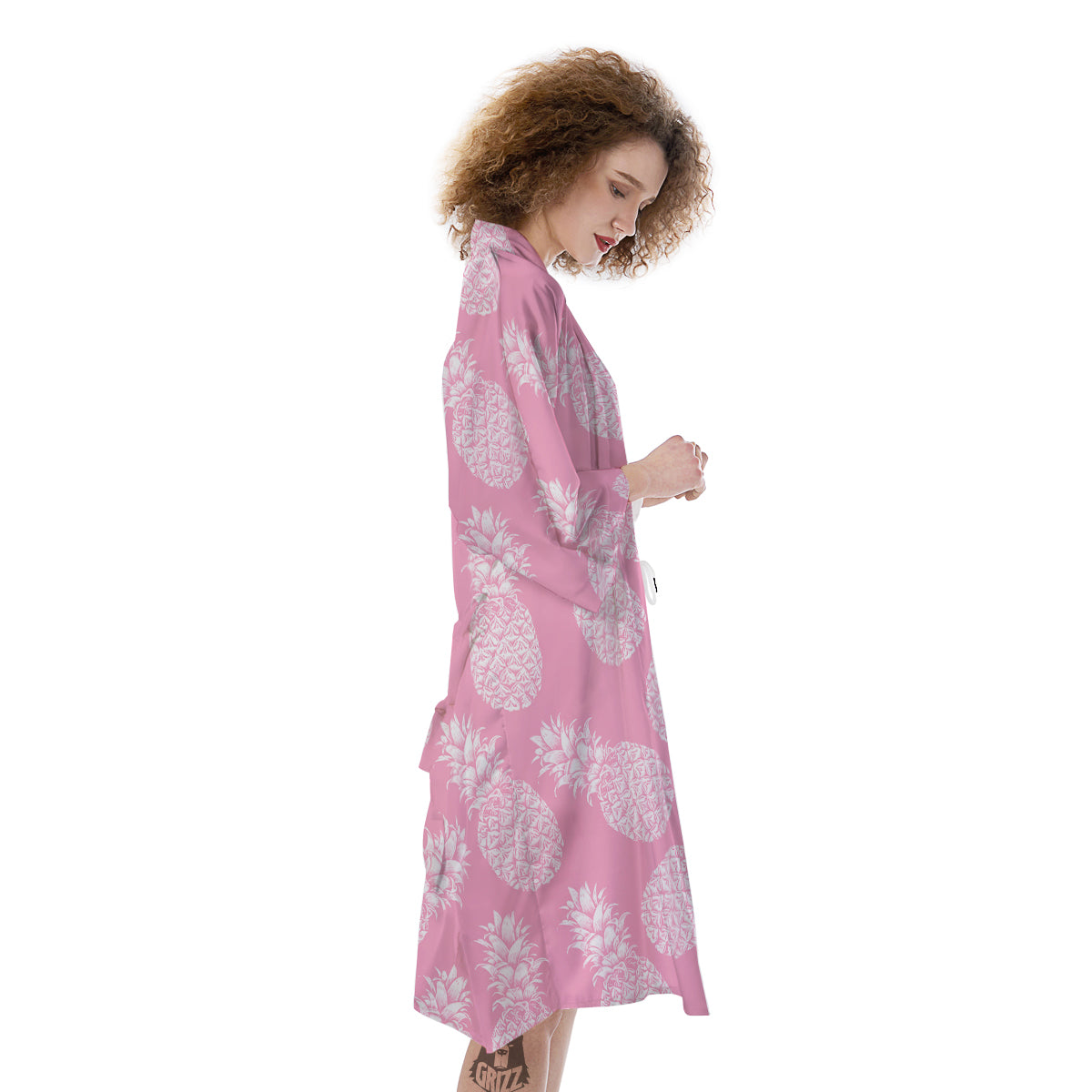Pineapple White Summer Pink Print Pattern Kimono-grizzshop