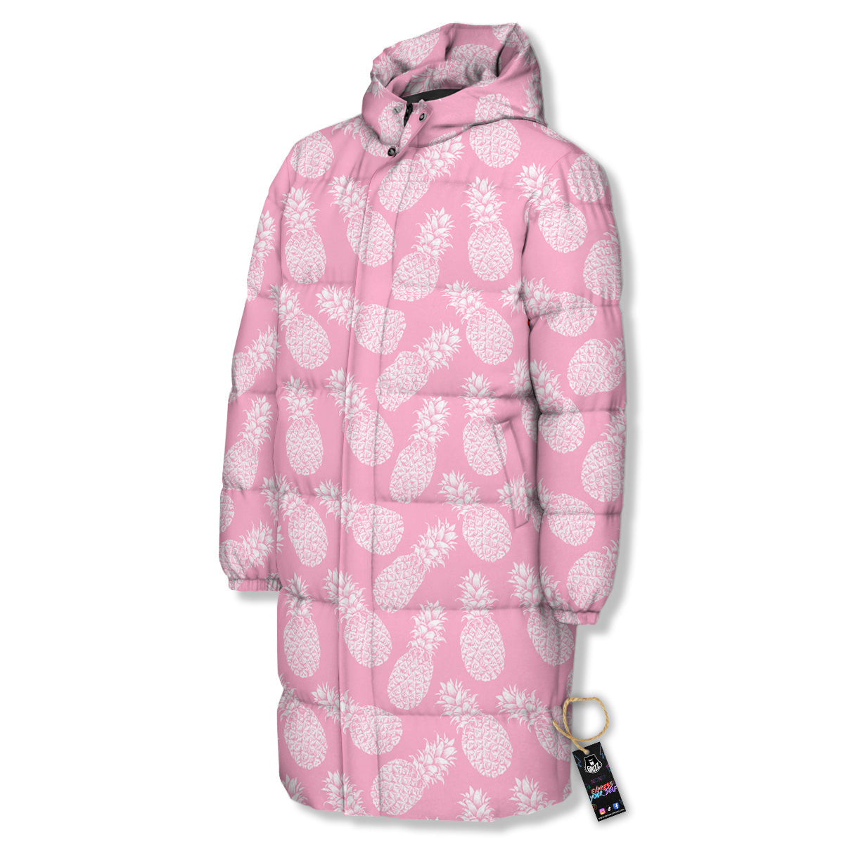 Pineapple White Summer Pink Print Pattern Long Down Jacket-grizzshop