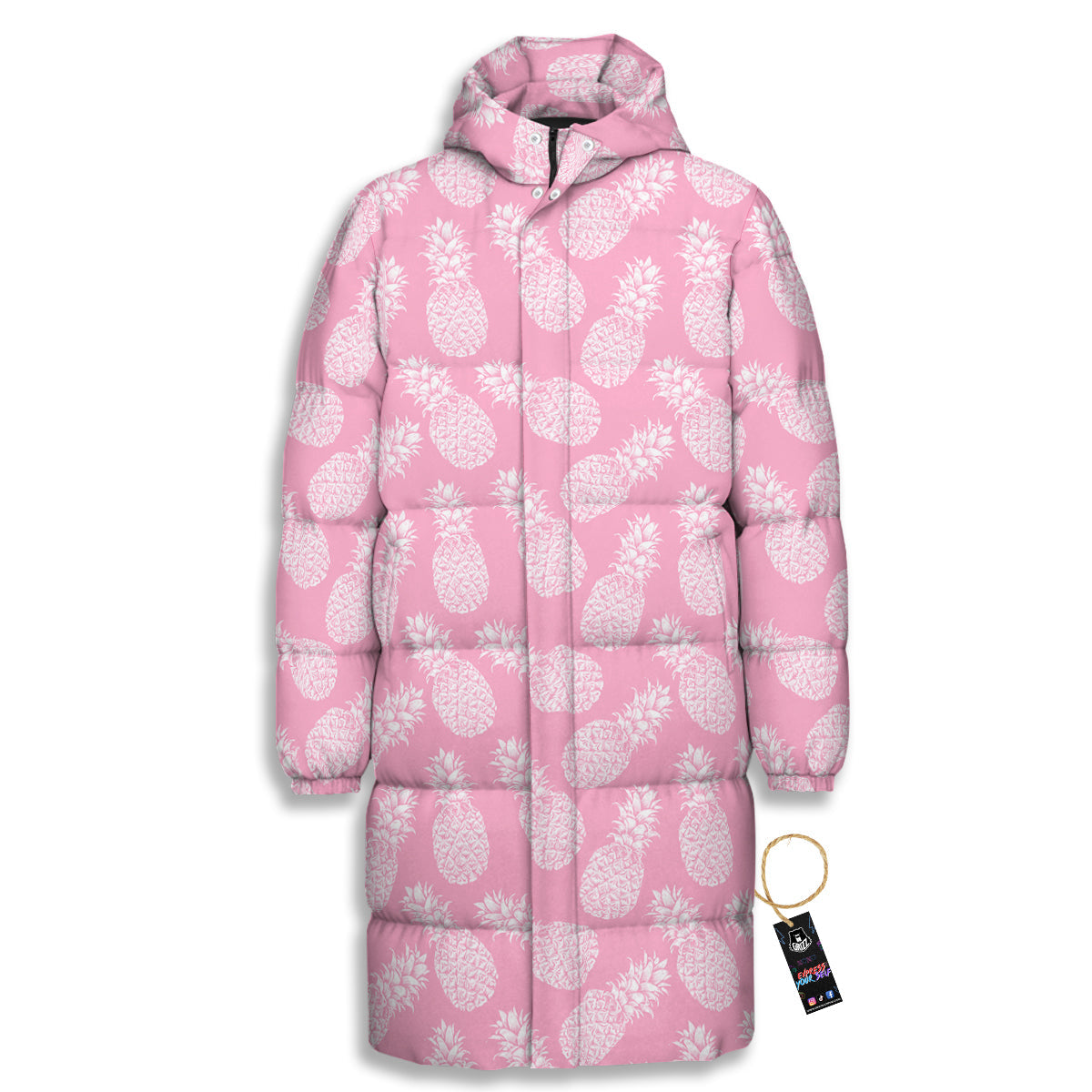 Pineapple White Summer Pink Print Pattern Long Down Jacket-grizzshop