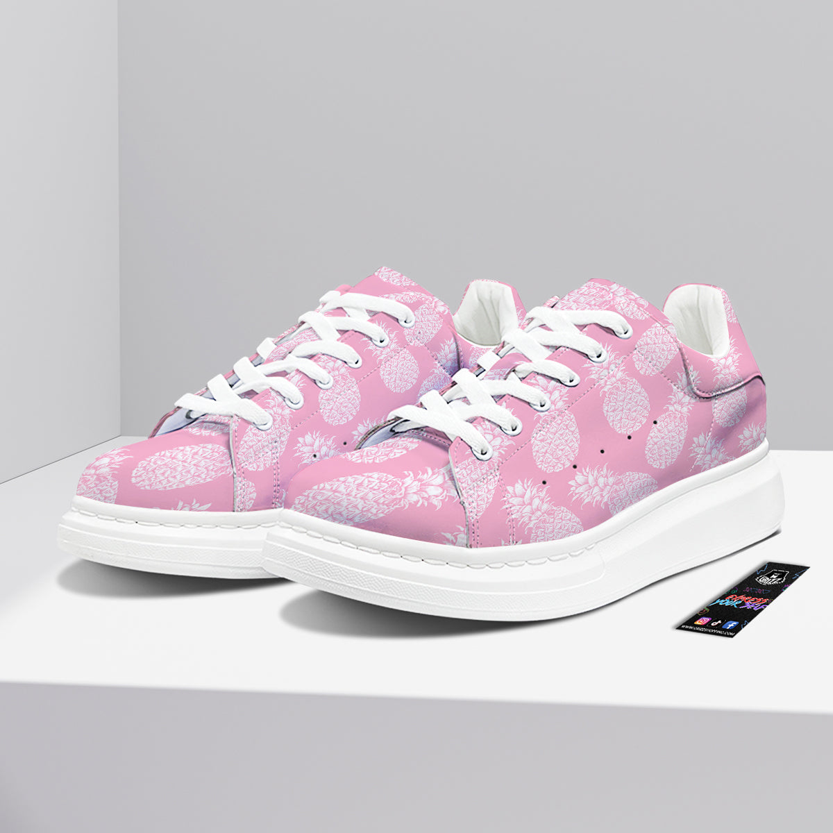 Pineapple White Summer Pink Print Pattern Platform Shoes-grizzshop