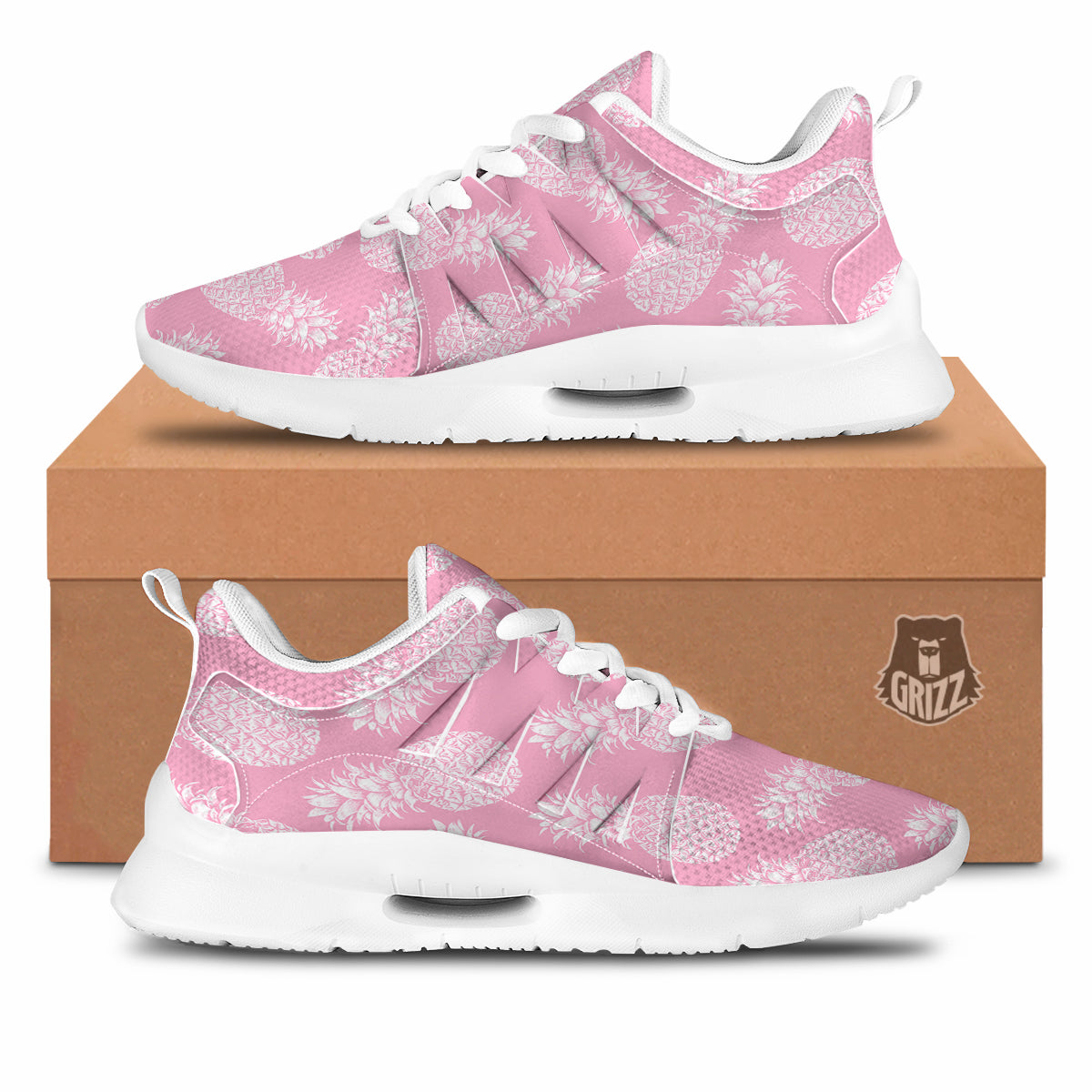 Pineapple White Summer Pink Print Pattern Tennis Shoes-grizzshop