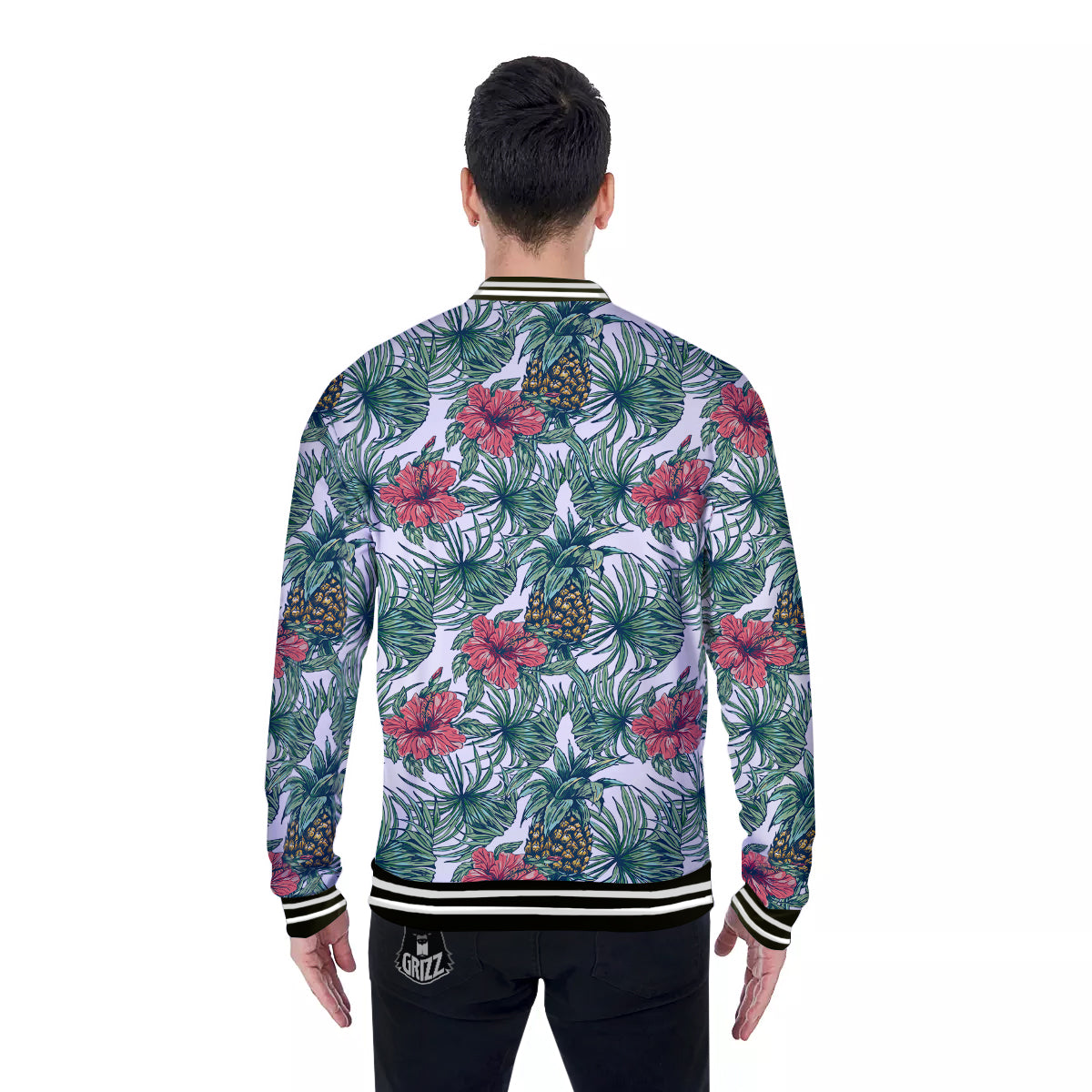 Pineapple White Tropical Print Pattern Baseball Jacket-grizzshop