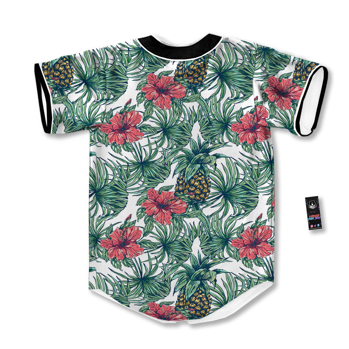 Pineapple White Tropical Print Pattern Baseball Jersey-grizzshop