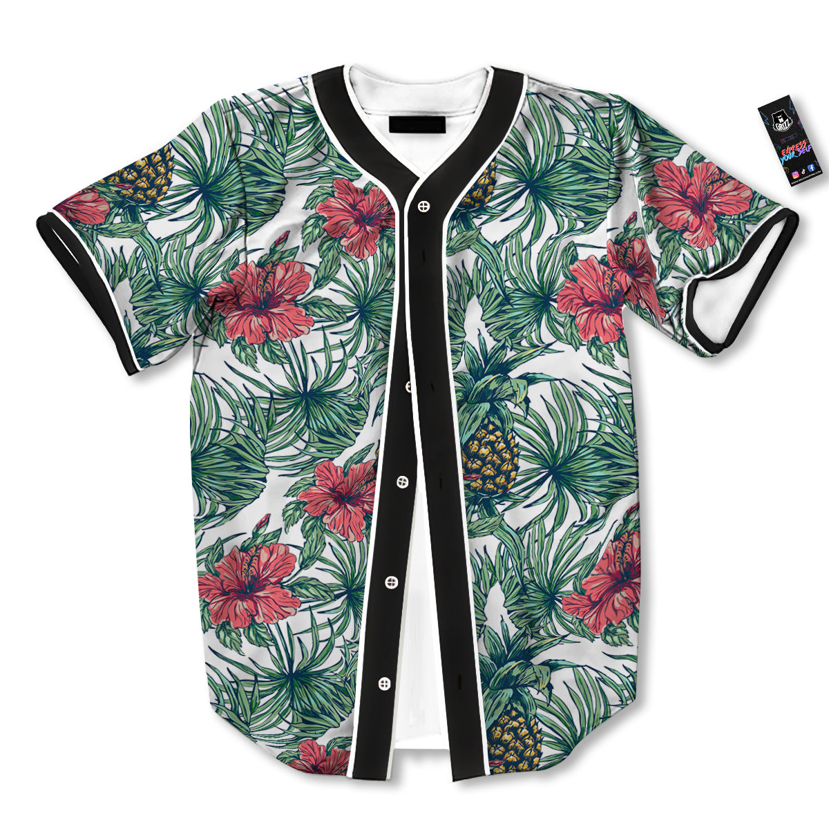Pineapple White Tropical Print Pattern Baseball Jersey-grizzshop