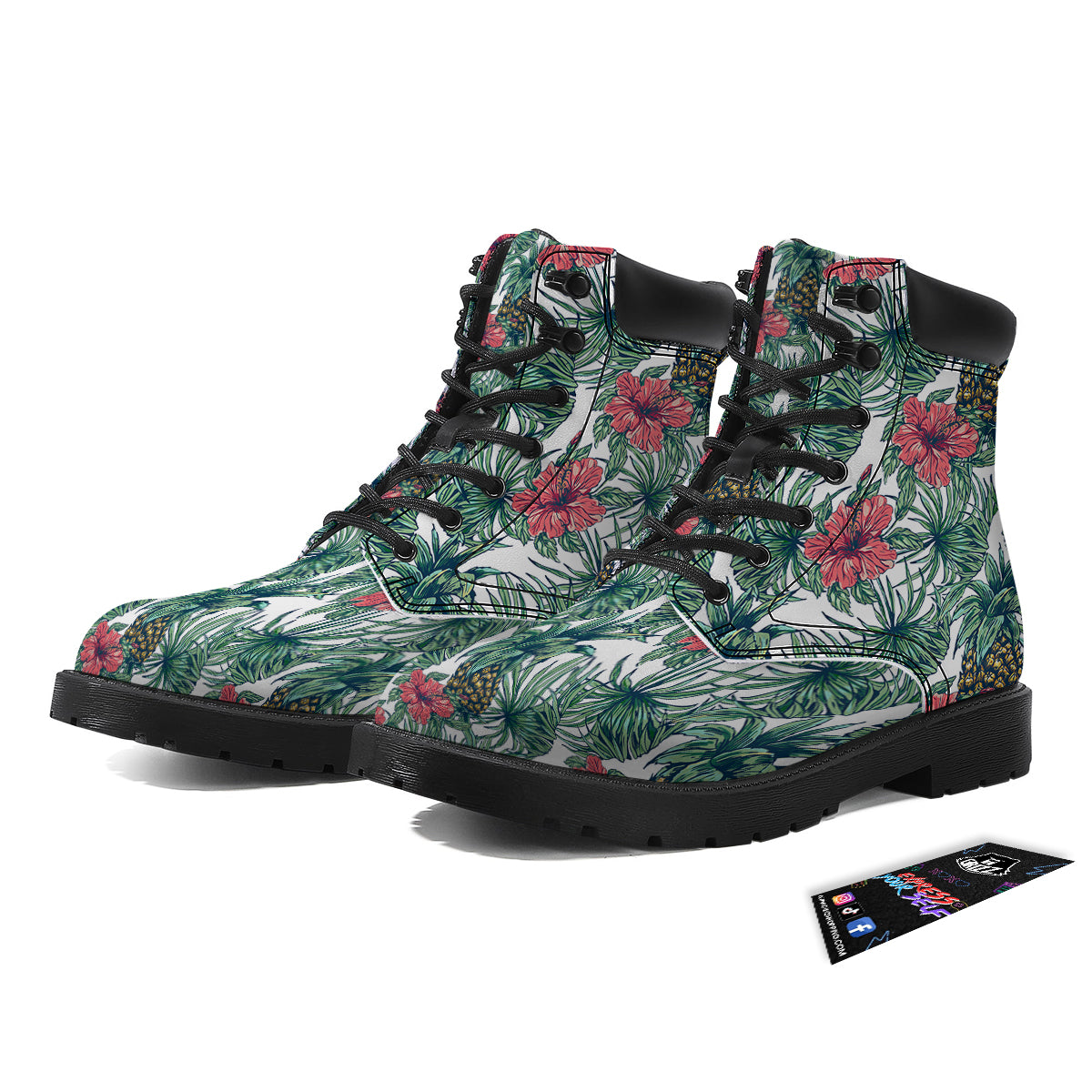 Pineapple White Tropical Print Pattern Boots-grizzshop