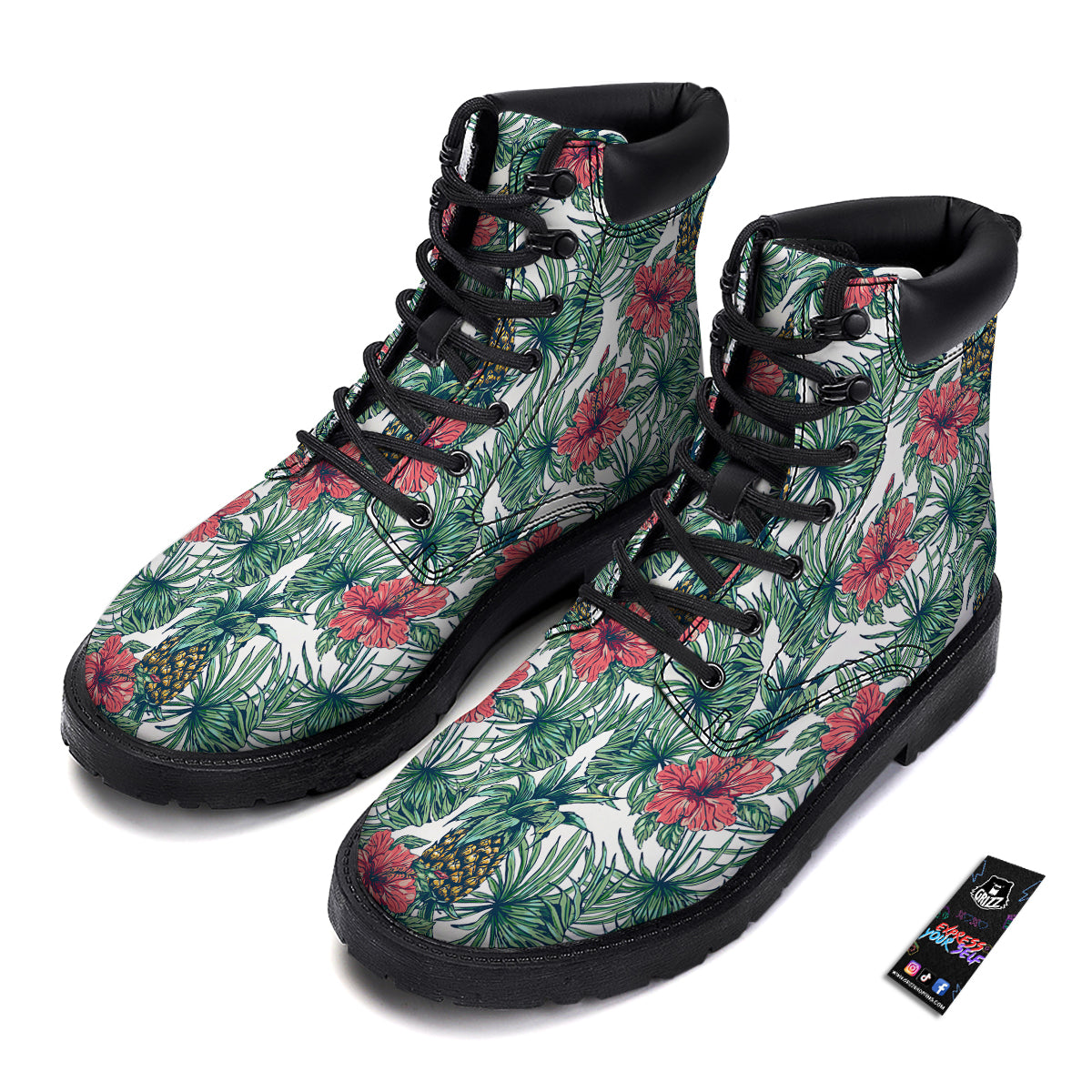 Pineapple White Tropical Print Pattern Boots-grizzshop