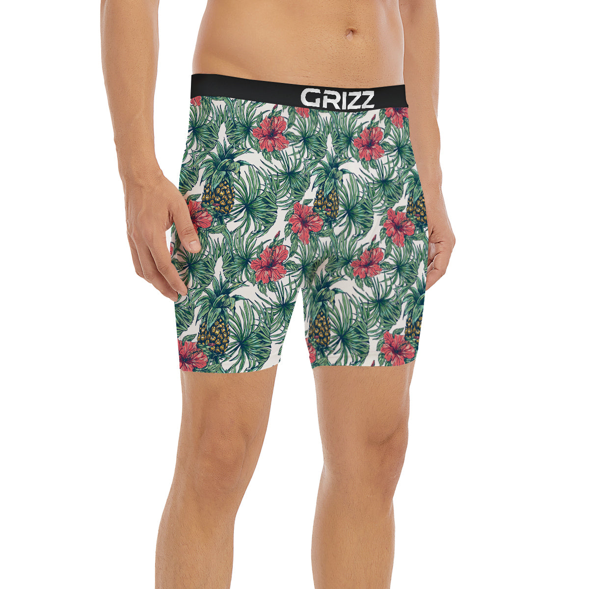 Pineapple White Tropical Print Pattern Boxer Briefs-grizzshop