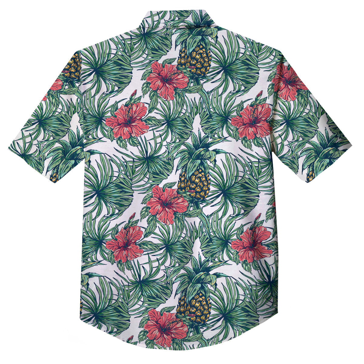 Pineapple White Tropical Print Pattern Button Up Shirt-grizzshop