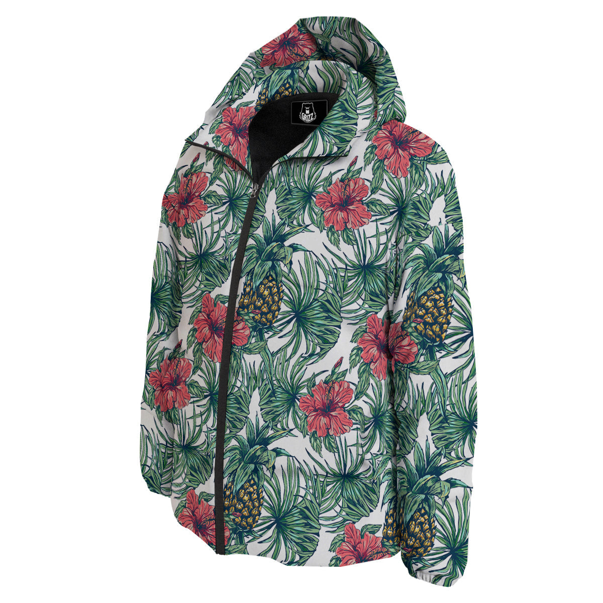 Pineapple White Tropical Print Pattern Down Jacket-grizzshop