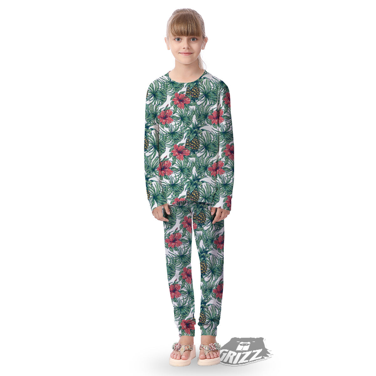 Pineapple White Tropical Print Pattern Kid's Pajamas-grizzshop
