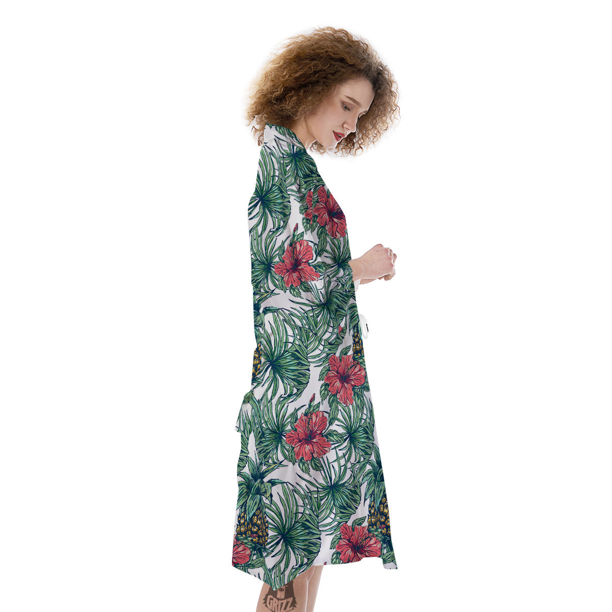 Pineapple White Tropical Print Pattern Kimono-grizzshop