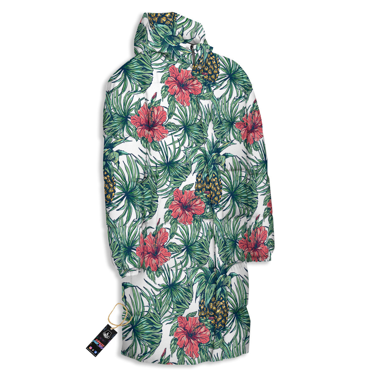 Pineapple White Tropical Print Pattern Long Down Jacket-grizzshop