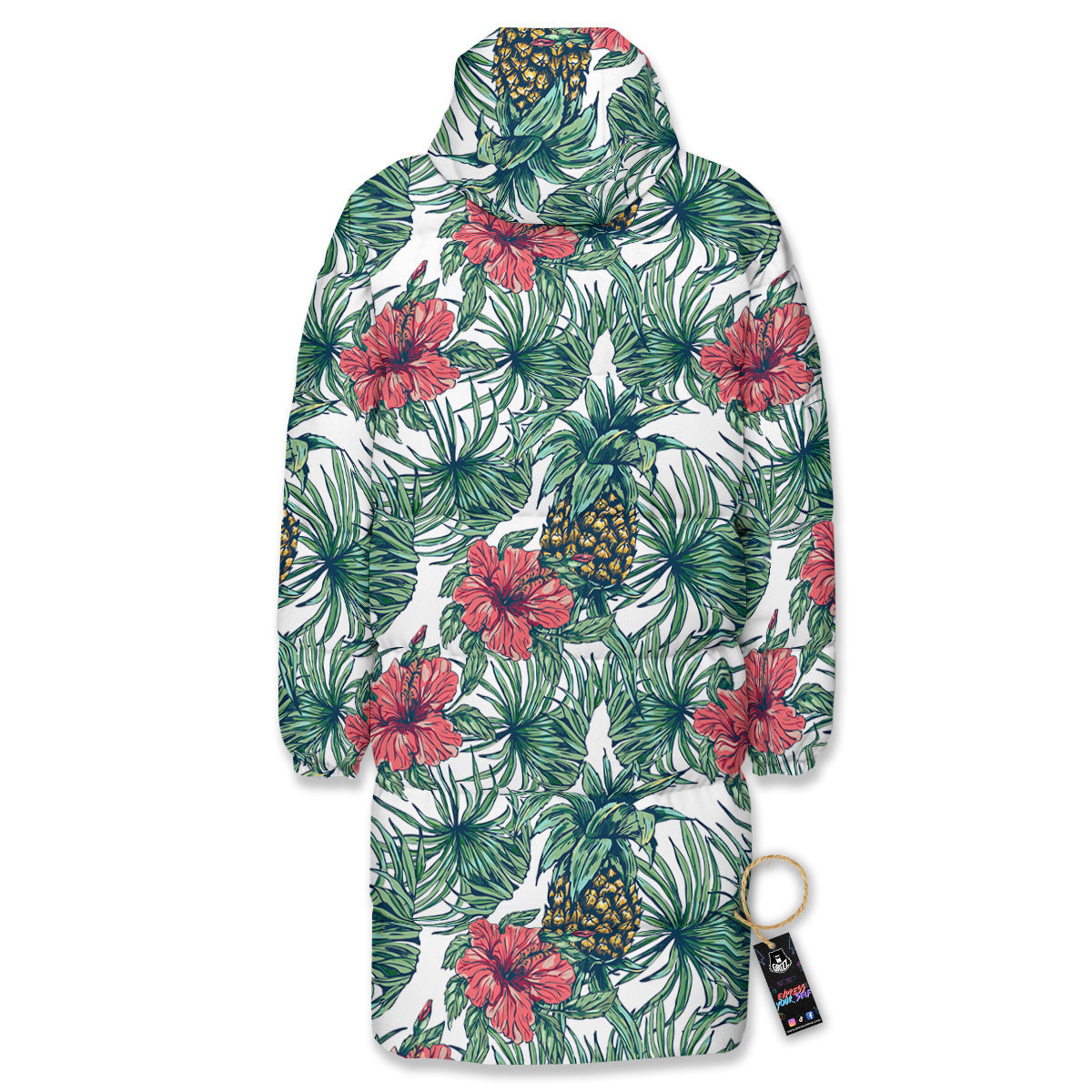 Pineapple White Tropical Print Pattern Long Down Jacket-grizzshop