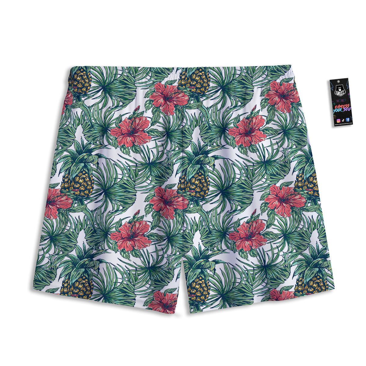 Pineapple White Tropical Print Pattern Mesh Shorts-grizzshop