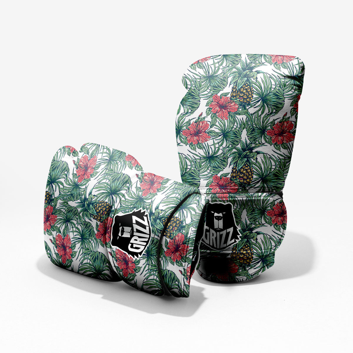 Pineapple White Tropical Print Pattern Sparring Gloves-grizzshop