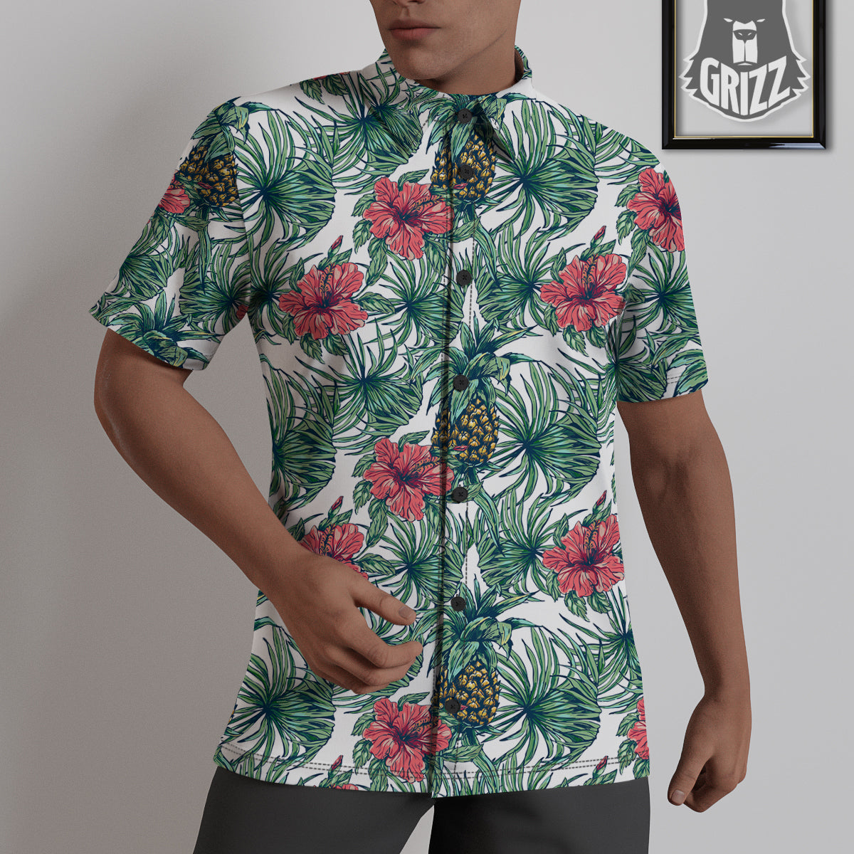 Pineapple White Tropical Print Pattern Untucked Shirts-grizzshop