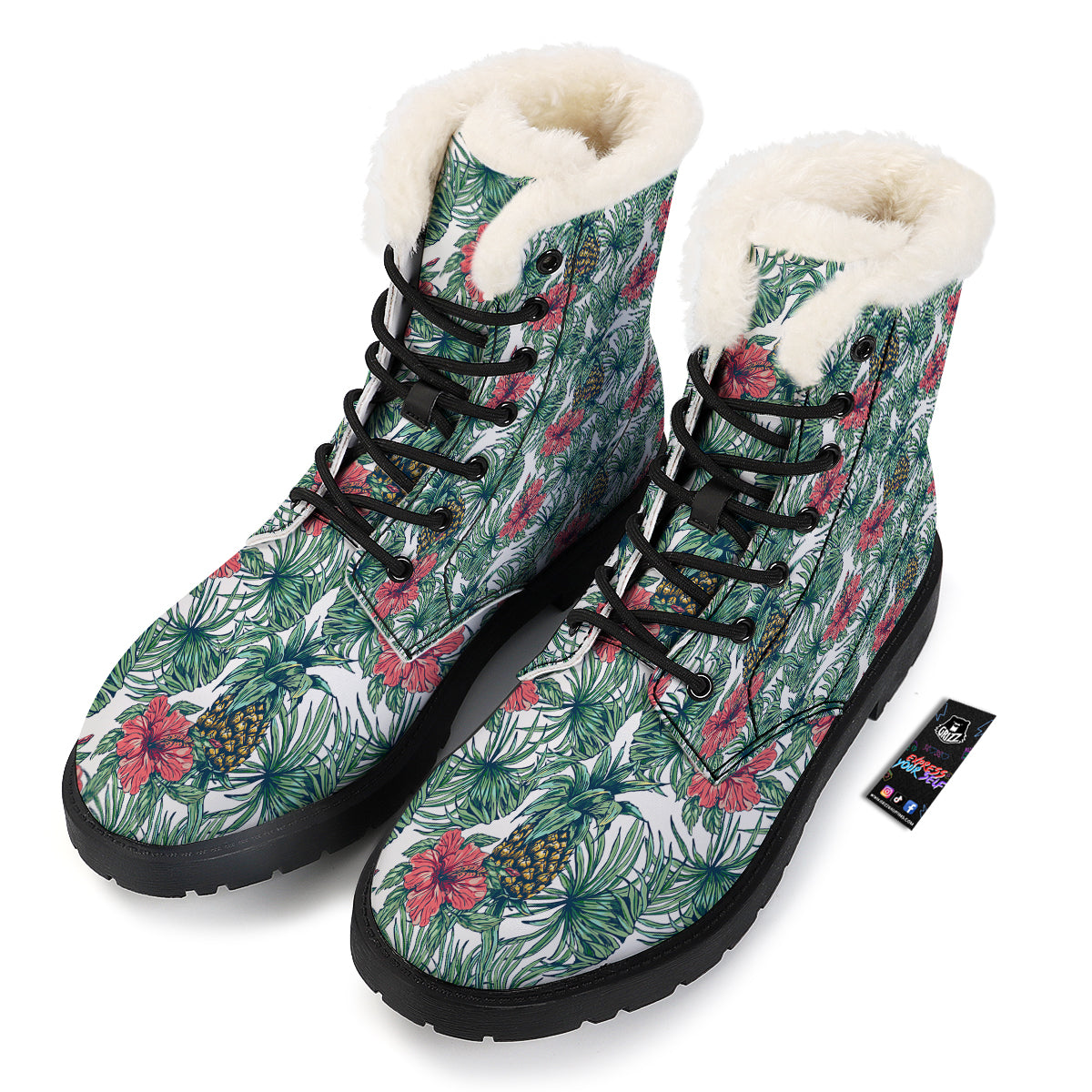 Pineapple White Tropical Print Pattern Winter Boots-grizzshop