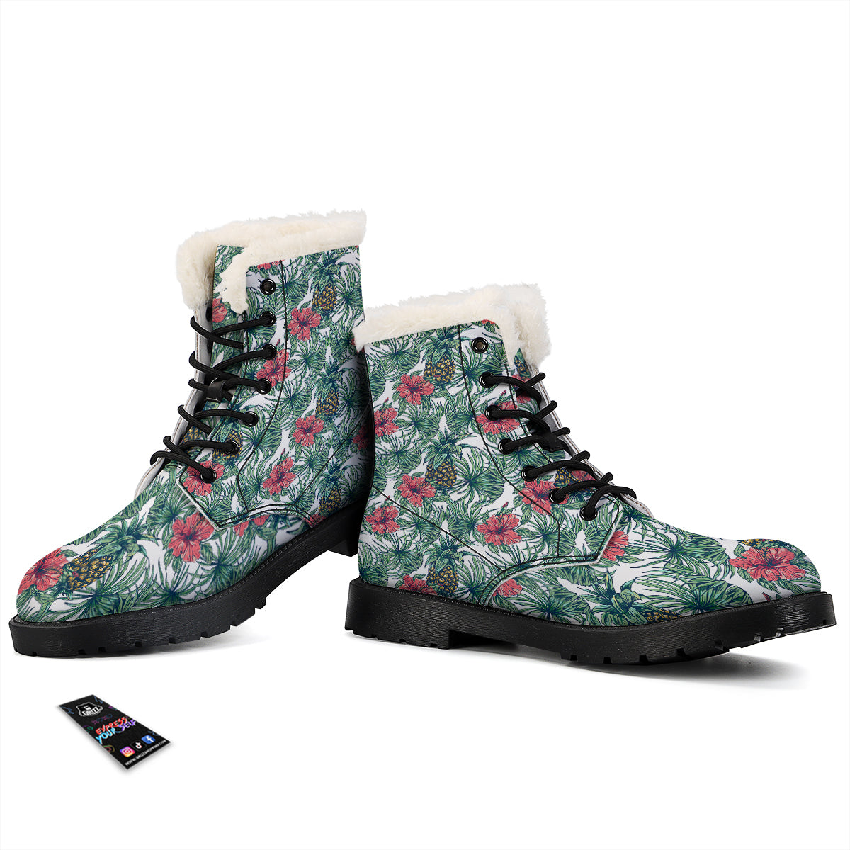 Pineapple White Tropical Print Pattern Winter Boots-grizzshop