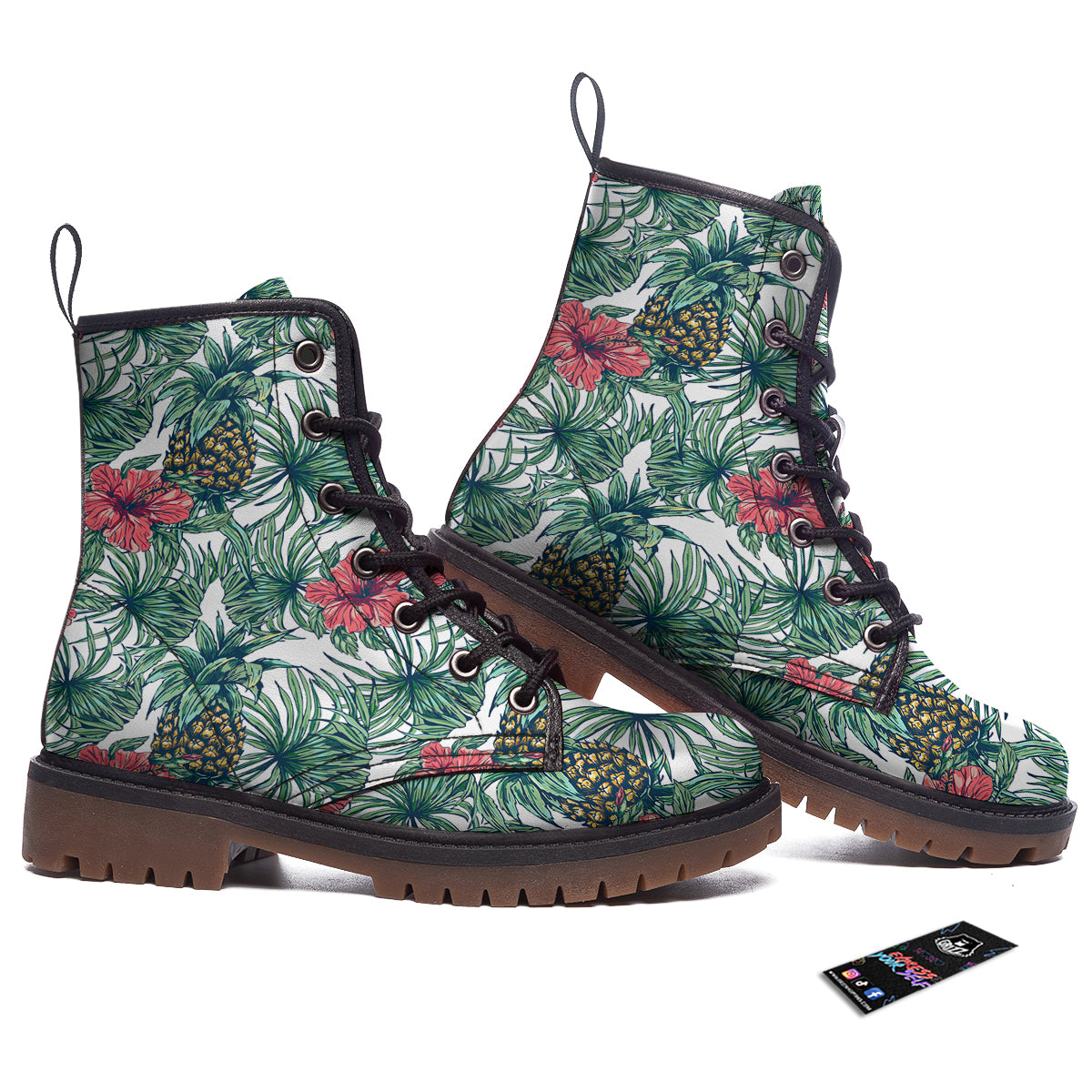 Pineapple White Tropical Print Pattern Work Boots-grizzshop