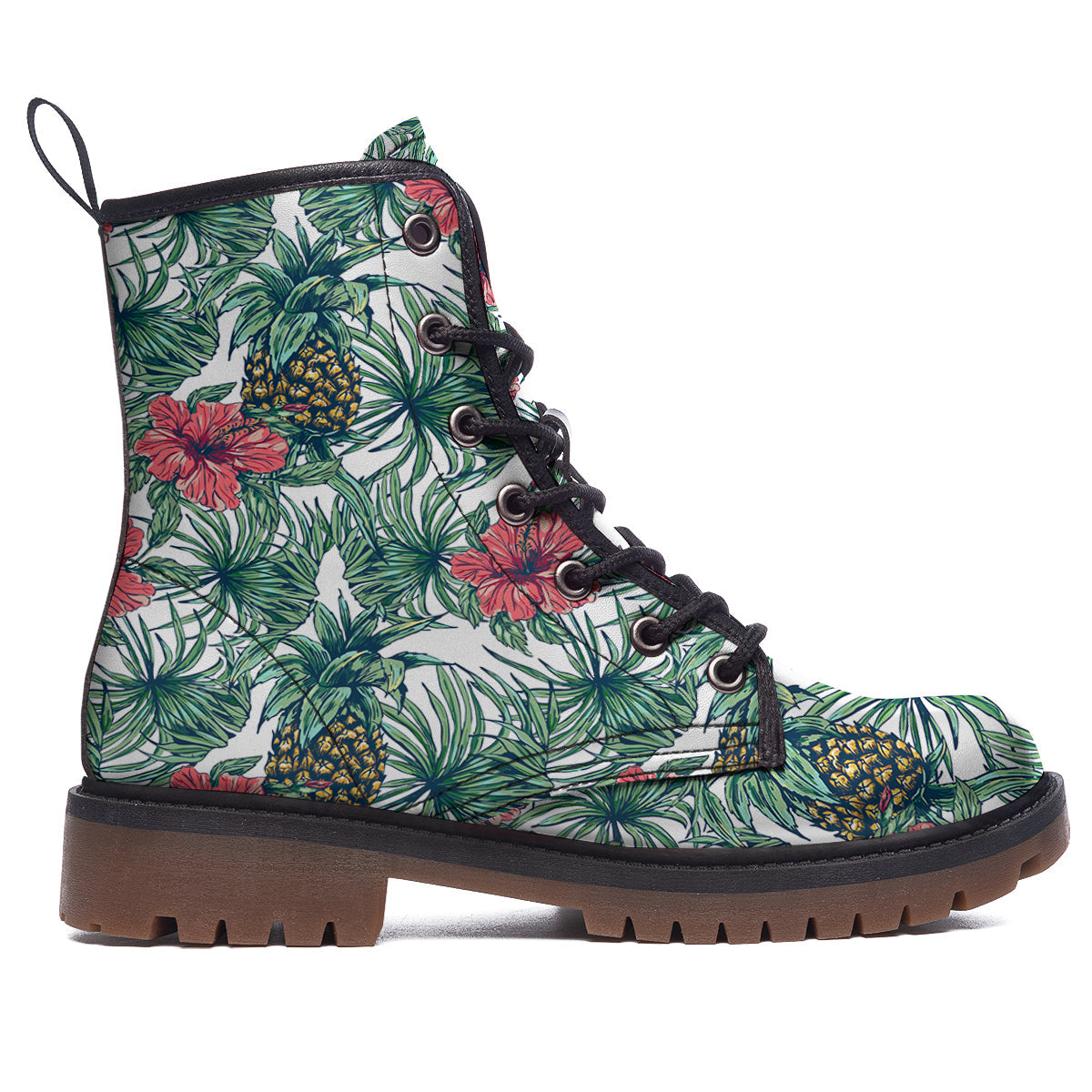 Pineapple White Tropical Print Pattern Work Boots-grizzshop