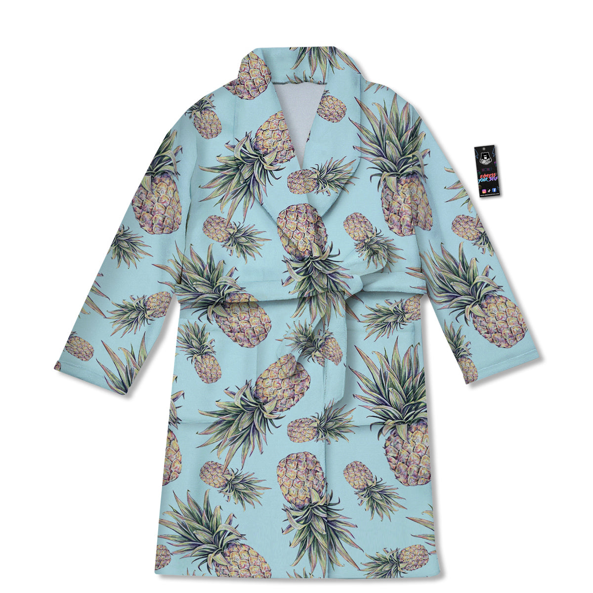 Pineapple White Watercolor Print Pattern Bathrobe-grizzshop