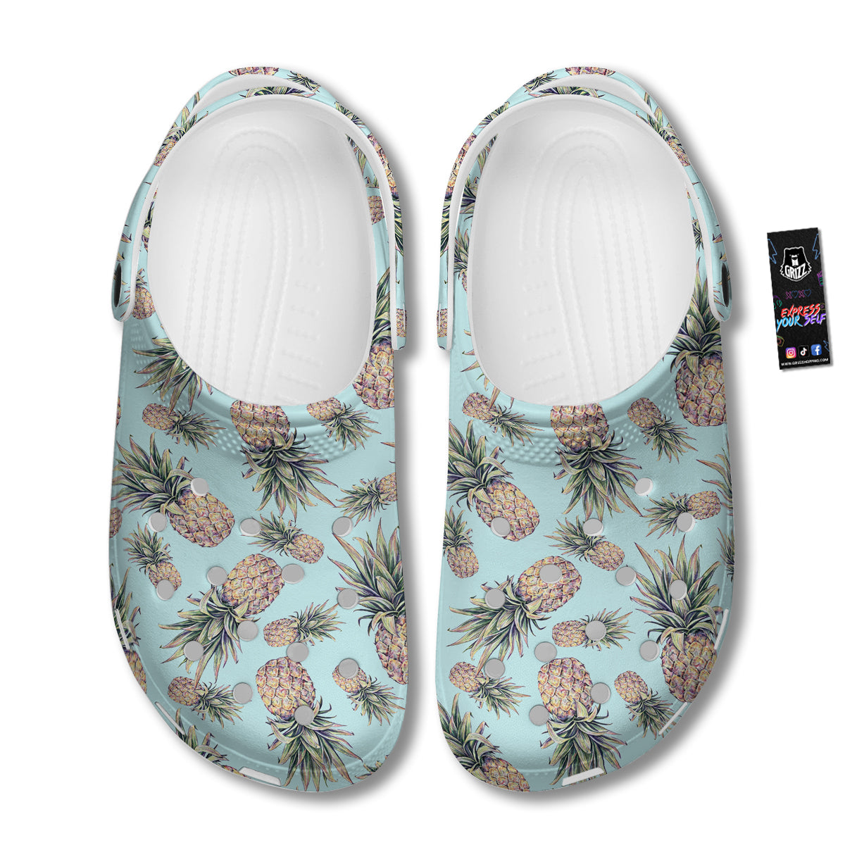 Pineapple White Watercolor Print Pattern Clog-grizzshop
